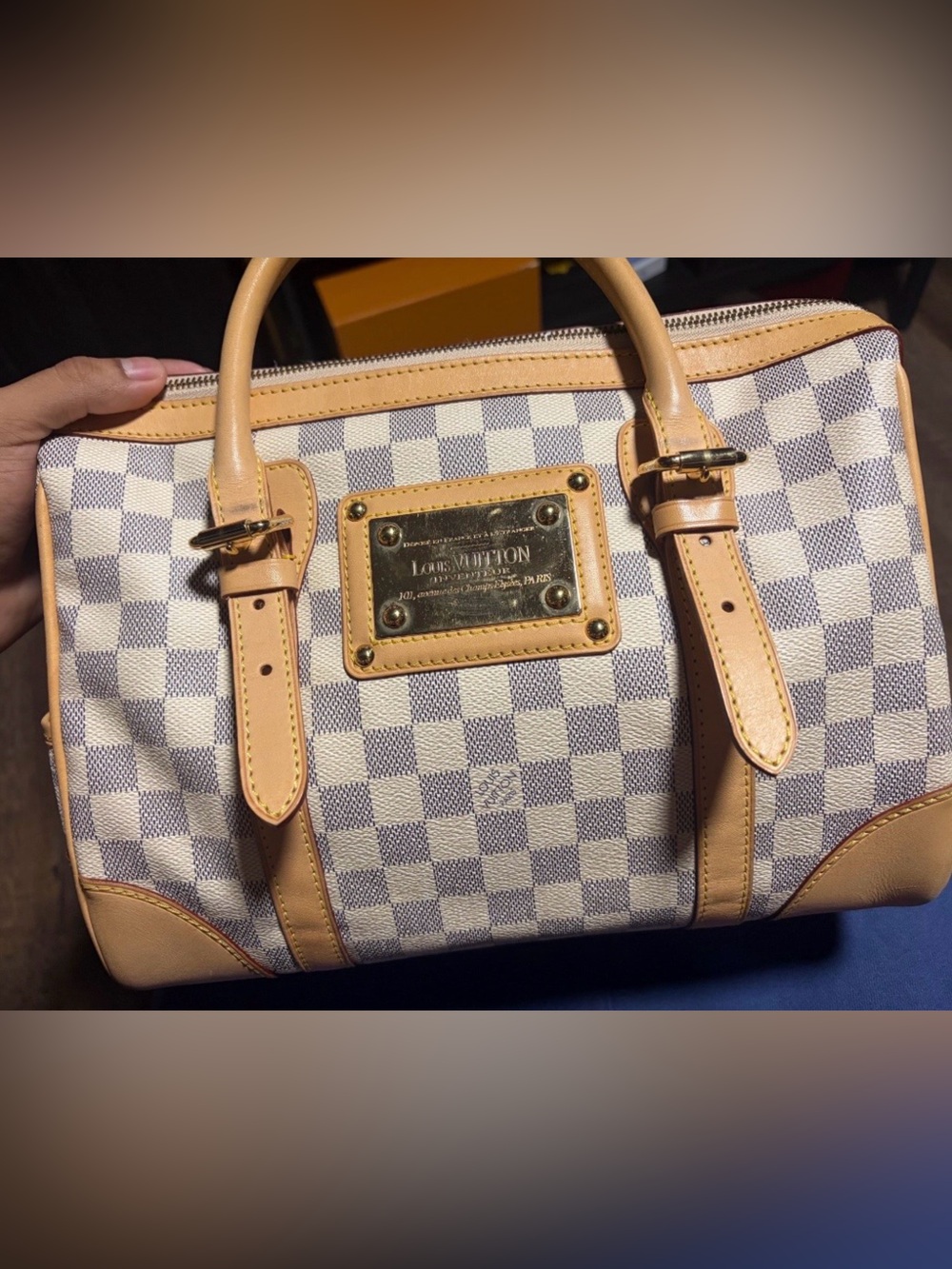 Louis Vuitton Damier Azur Canvas Satchel in Beige Blue